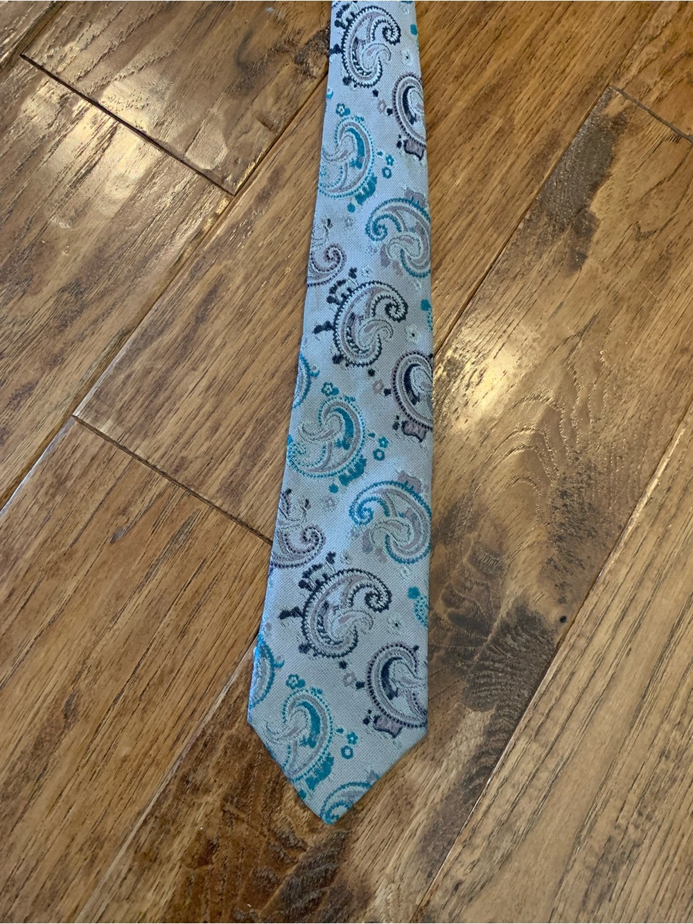 Vintage Grey Paisley Men's Tie - Classic Teal & Black Pattern